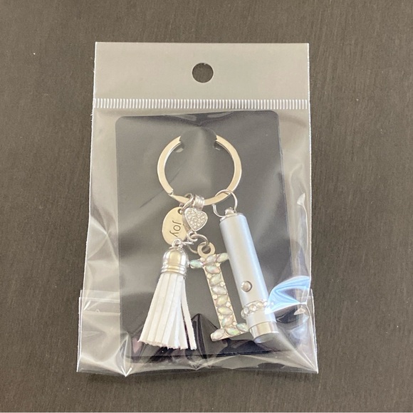 Stainless Steel Letter I Flashlight Heart Tassel Joy Charm Keychain Silver Tone - Picture 7 of 7